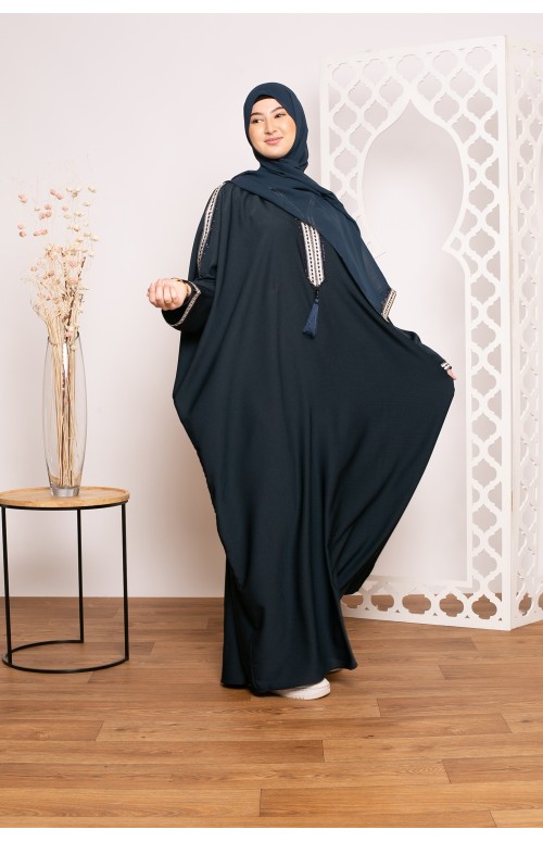 Abaya Dubai krinkle bleu boutique vêtement pour femme musulmane