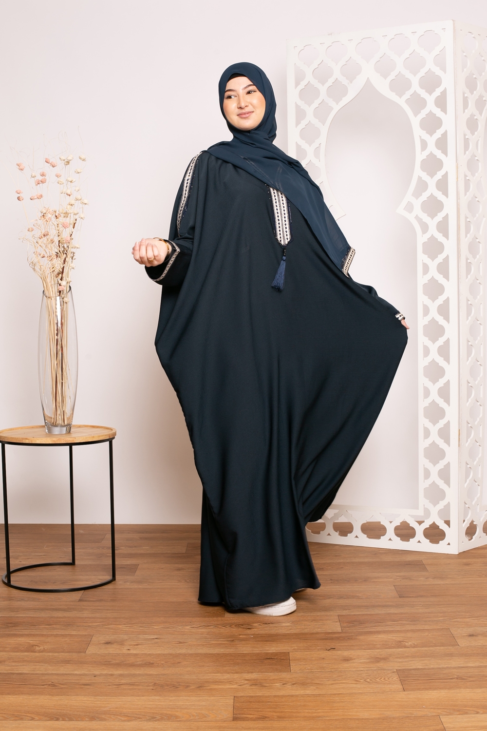 Abaya Dubai krinkle bleu