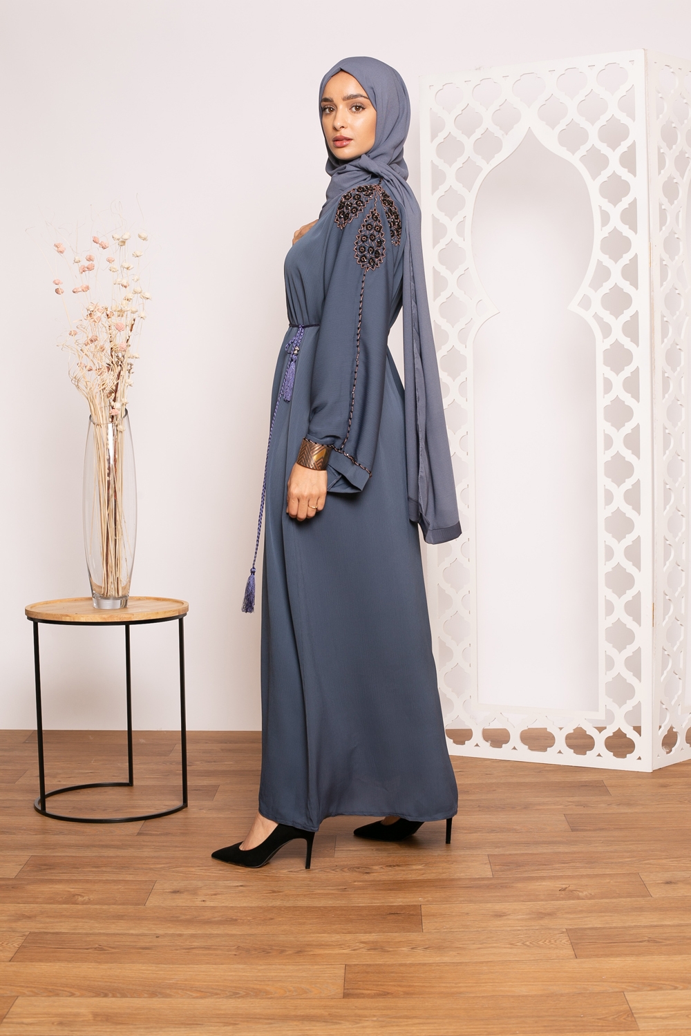 Abaya Dubai perle bleu
