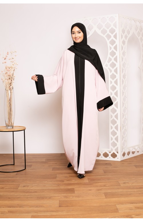 Abaya zip kristal rose poudré création boutique pour femme musulmane