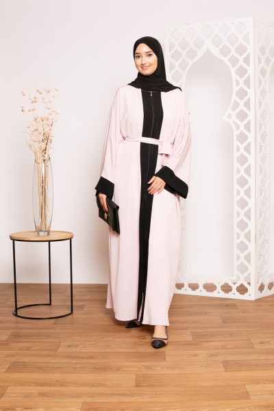 Abaya zip kristal rose poudré création boutique pour femme musulmane
