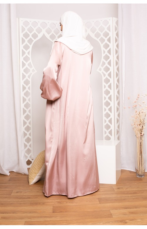 Kimono manche ballon satiné rose clair collection ramadan boutique musulmane de v^tement pour femme