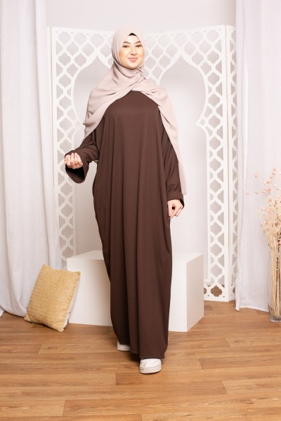 Abaya oversize chocolat pour jeune fille musulmane boutique vêtement mastour et pas cher