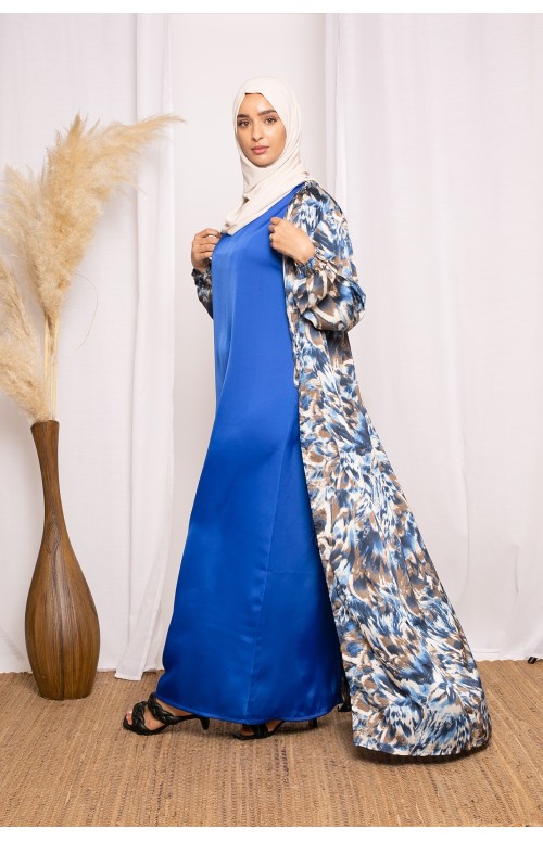 Kimono satin imprimé bleu collection printemps été