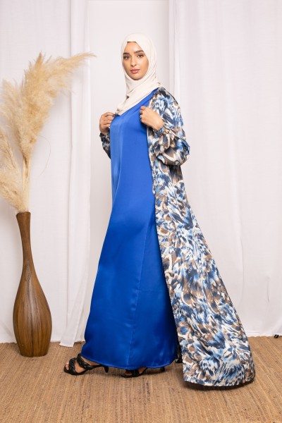 Kimono satin imprimé bleu collection printemps été
