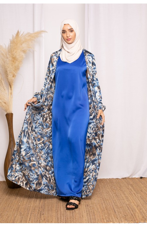 Robe sans manche satiné bleu roi collection printemps été boutique prêt à porter musulmane