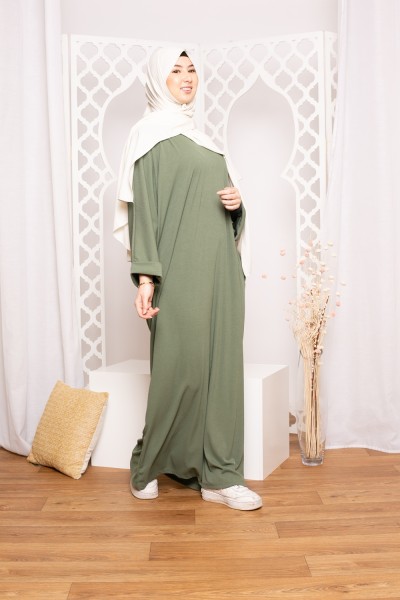 Abaya oversize kaki collection musulmane prêt à porter moderne et pas cher