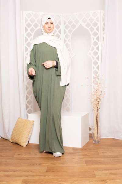 Abaya oversize kaki collection musulmane prêt à porter moderne et pas cher