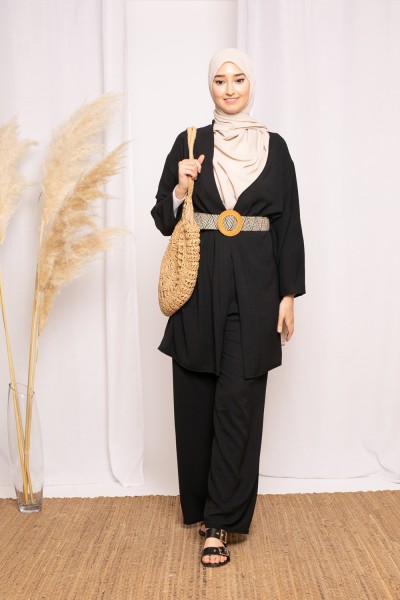 Ensemble kimono jazz noir collection printemps été boutique musulmane pas cher