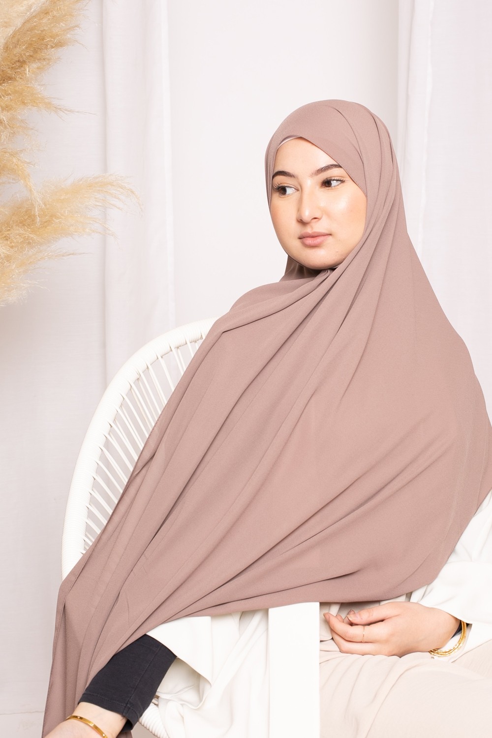 hijab luxe mousseline taupe boutique musulmane pour femme