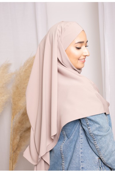 Hijab croisé à nouer soie de médine taupe beige