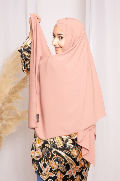 Hijab crossed to tie medina silk nude peach