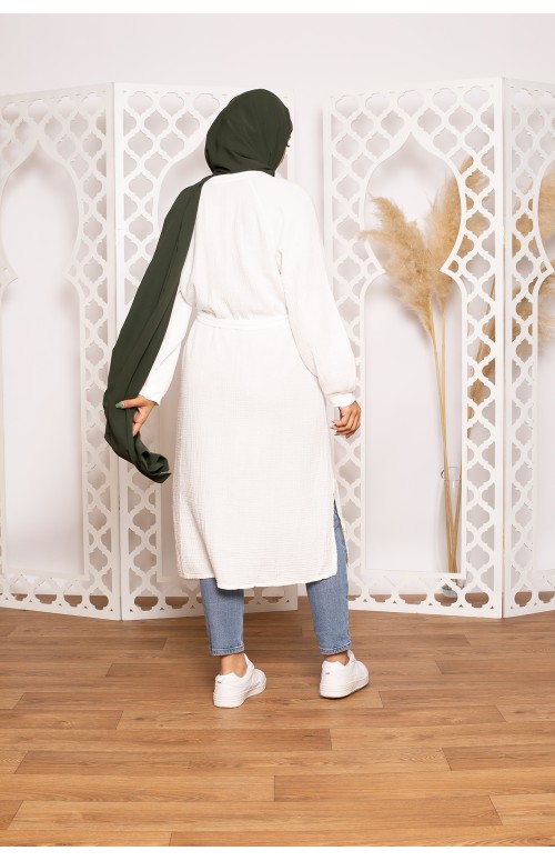 Chemise longue gaz de coton blanc boutique musulmane pour femme