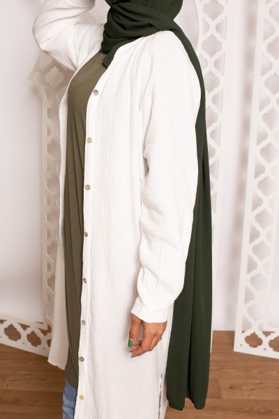 Chemise longue gaz de coton blanc boutique musulmane pour femme
