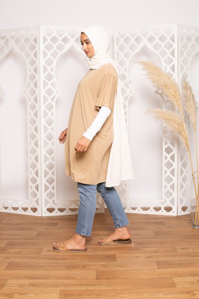 Maxi tee shirt beige pour femme musulmane