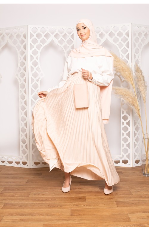 Jupe satiné plissé nude collection été boutique musulmane moderne
