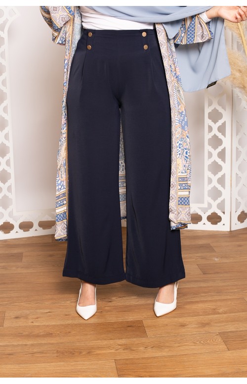 Pantalon à pince large bleu collection femme 