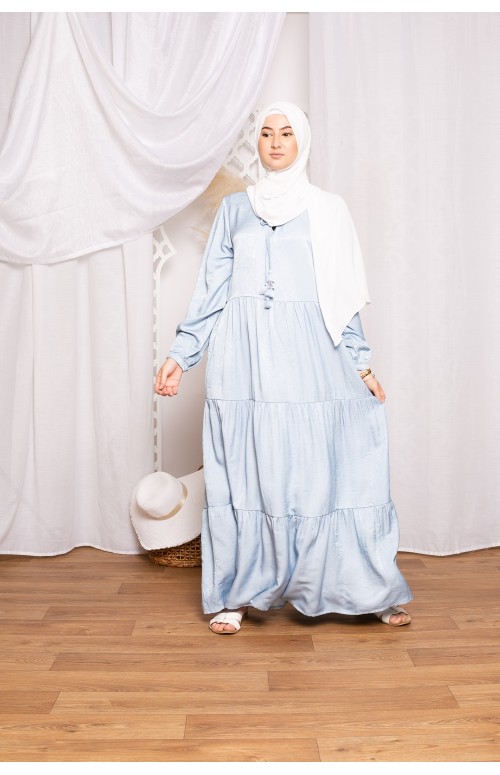 Robe bohème coton bleu collection été boutique vêtement pour femme musulmane