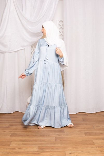 Robe bohème coton bleu collection été boutique vêtement pour femme musulmane