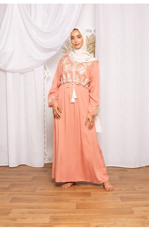 Robe coton brodée corail boutique vêtement musulman