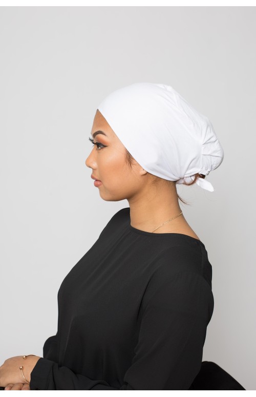 Bonnet à nouer blanc boutique hijab femme musulmane