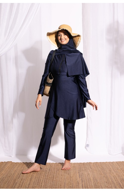 burkini zip bleu collection maillot de bain modeste pour femme musulmane