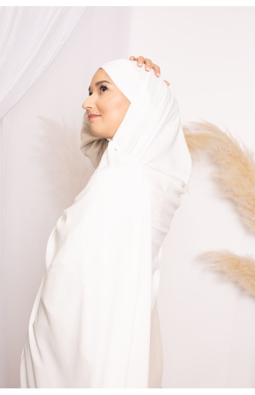 Hijab croisé à nouer soie de médine blanc cassé