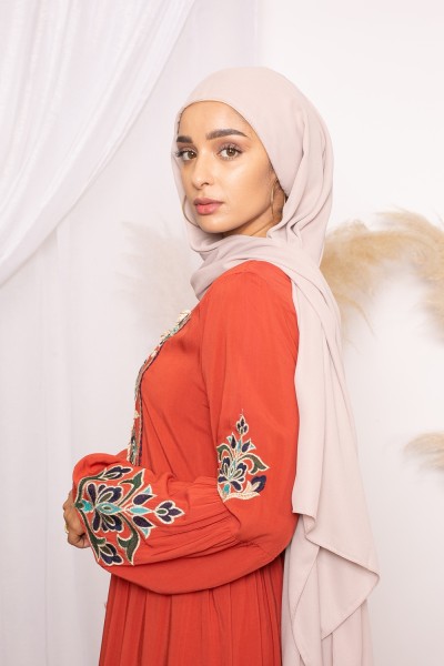 robe coton brodée brique collection été boutique musulmane pas cher