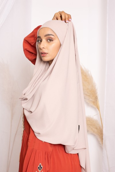 Hijab lux mousseline bonnet intégré taupe clair