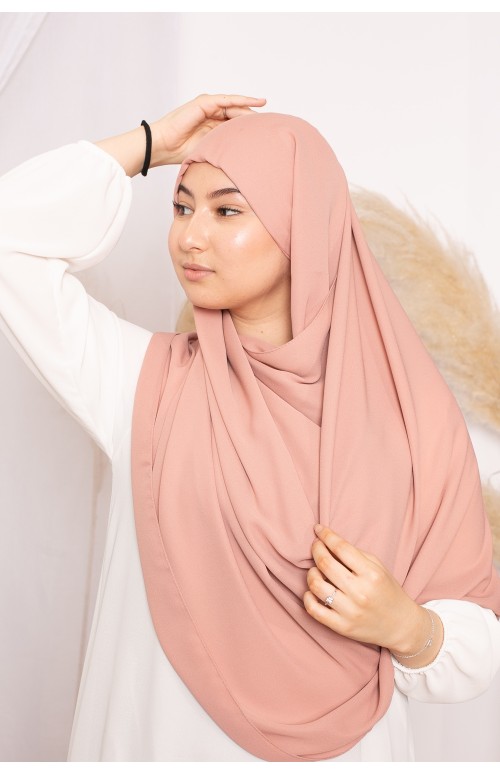 Hijab lux mousseline bonnet intégré pêche