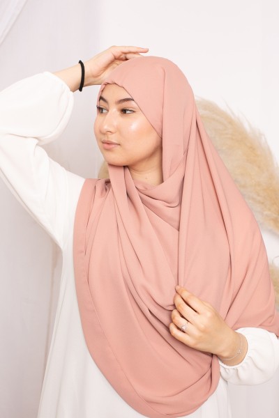 Hijab lux muslin integrated cup peach