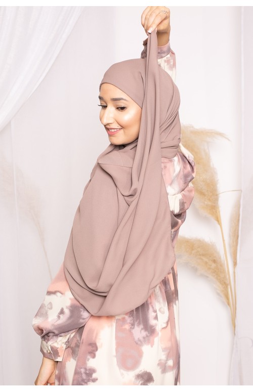 Hijab lux mousseline bonnet intégré taupe collection été