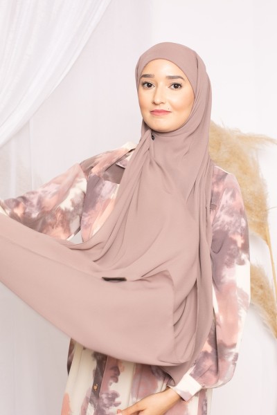 Hijab lux mousseline bonnet intégré taupe collection été