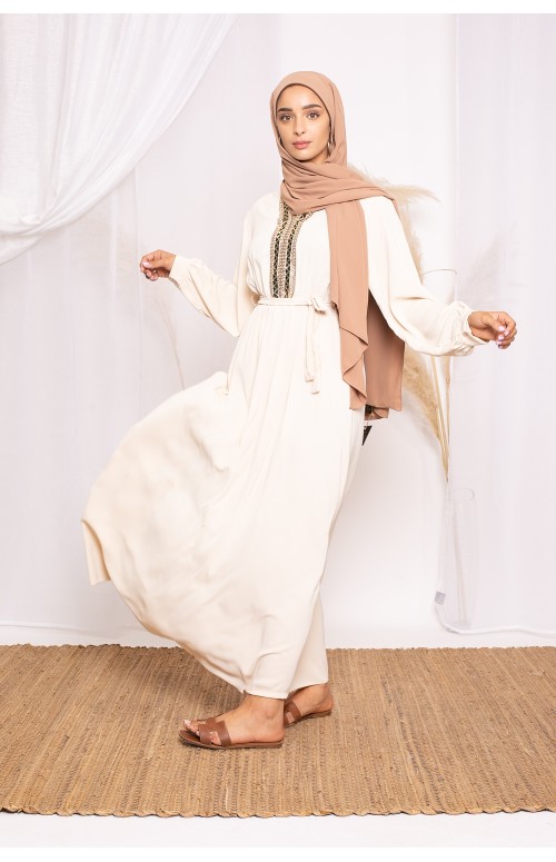 Robe broderie beige collection été femme boutique hijab musulmane