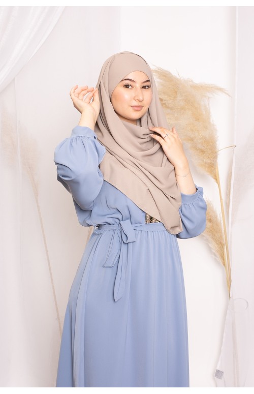 Hijab lux mousseline bonnet intégré taupe foncé