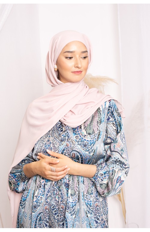 Hijab lux mousseline bonnet intégré rose