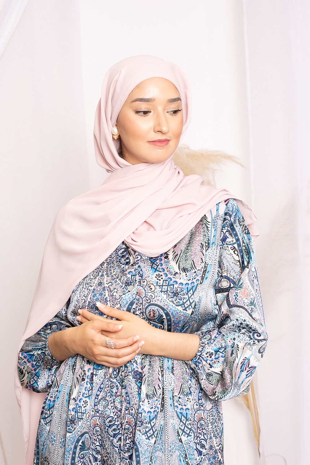 Hijab lux mousseline bonnet intégré rose clair