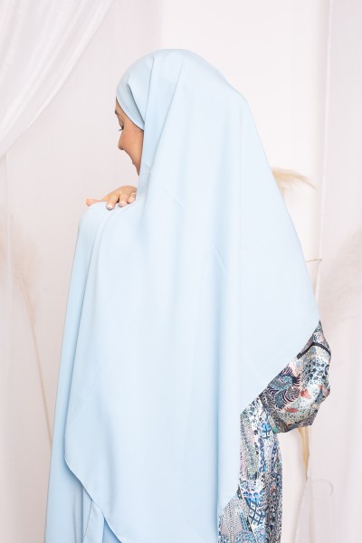 Hijab bonnet intégré soie de médine bleu 