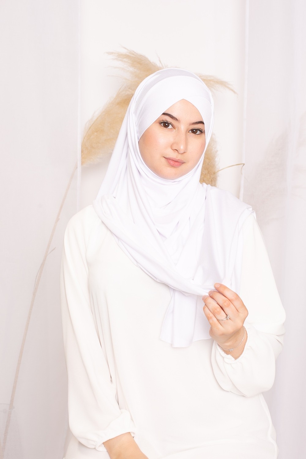 Soft luxury jersey crossover hijab ready to tie white