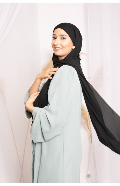 Hijab lux mousseline bonnet intégré noir