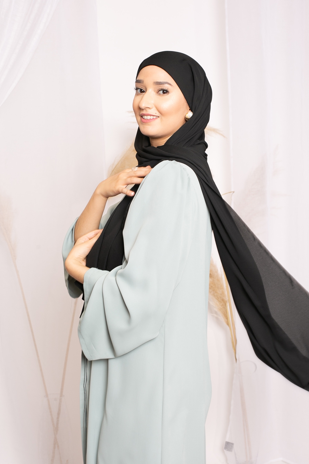 Hijab lux mousseline bonnet intégré noir