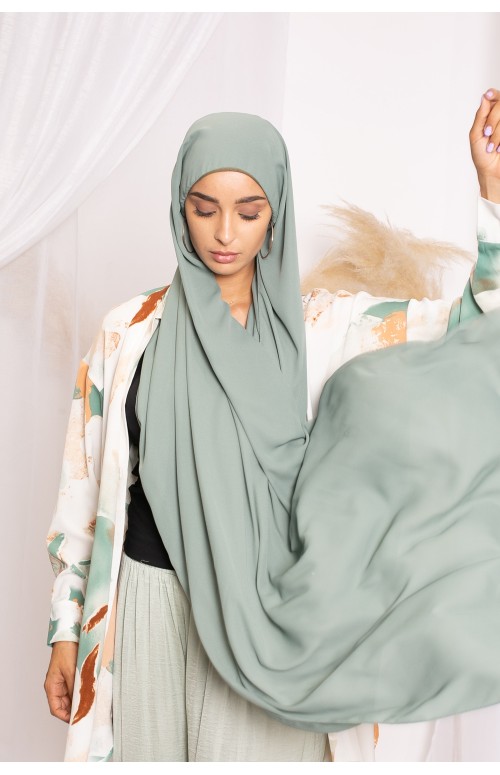 Hijab lux mousseline bonnet intégré sauge