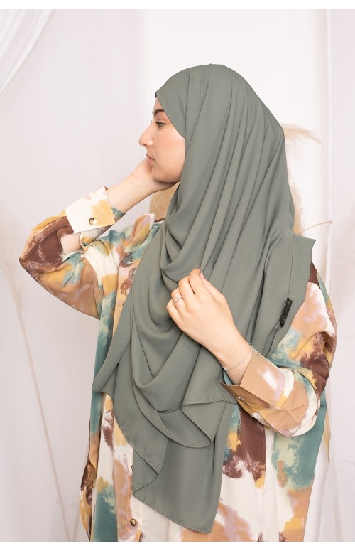 Hijab lux mousseline bonnet intégré sauge
