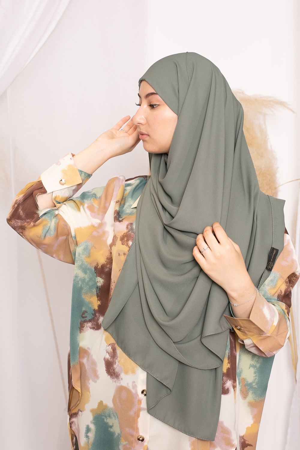 Hijab lux mousseline bonnet intégré kaki