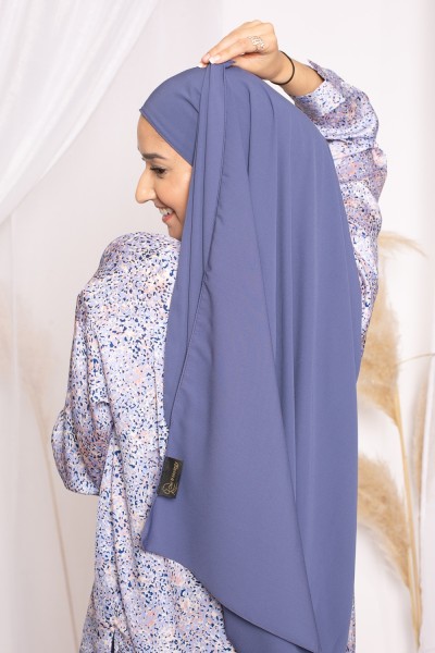 Hijab capota integrada acero azul medina seda