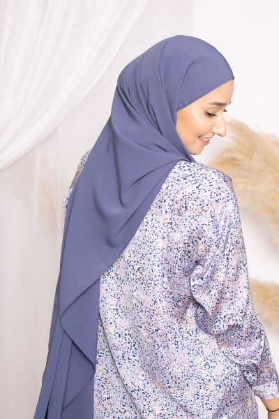 Hijab integrierte Motorhaube stahlblaue Medina-Seide