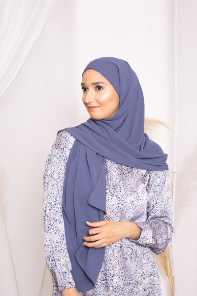 Hijab integrierte Motorhaube stahlblaue Medina-Seide