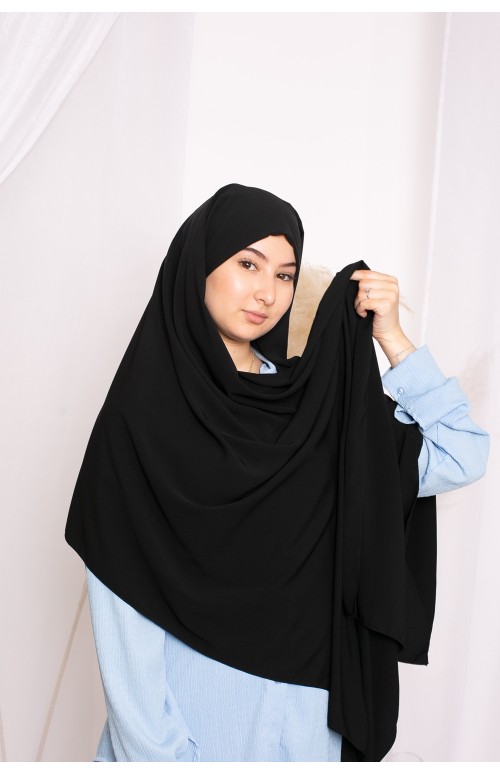 Hijab bonnet intégré soie de médine bleu acier