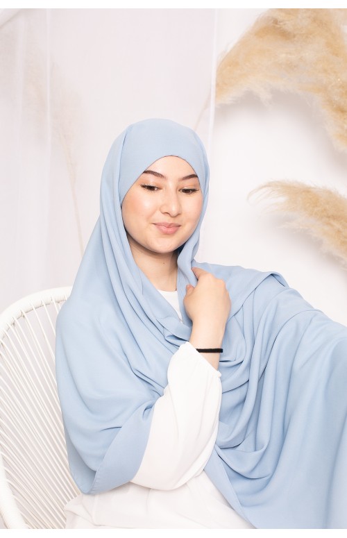 Hijab lux mousseline bonnet intégré bleu