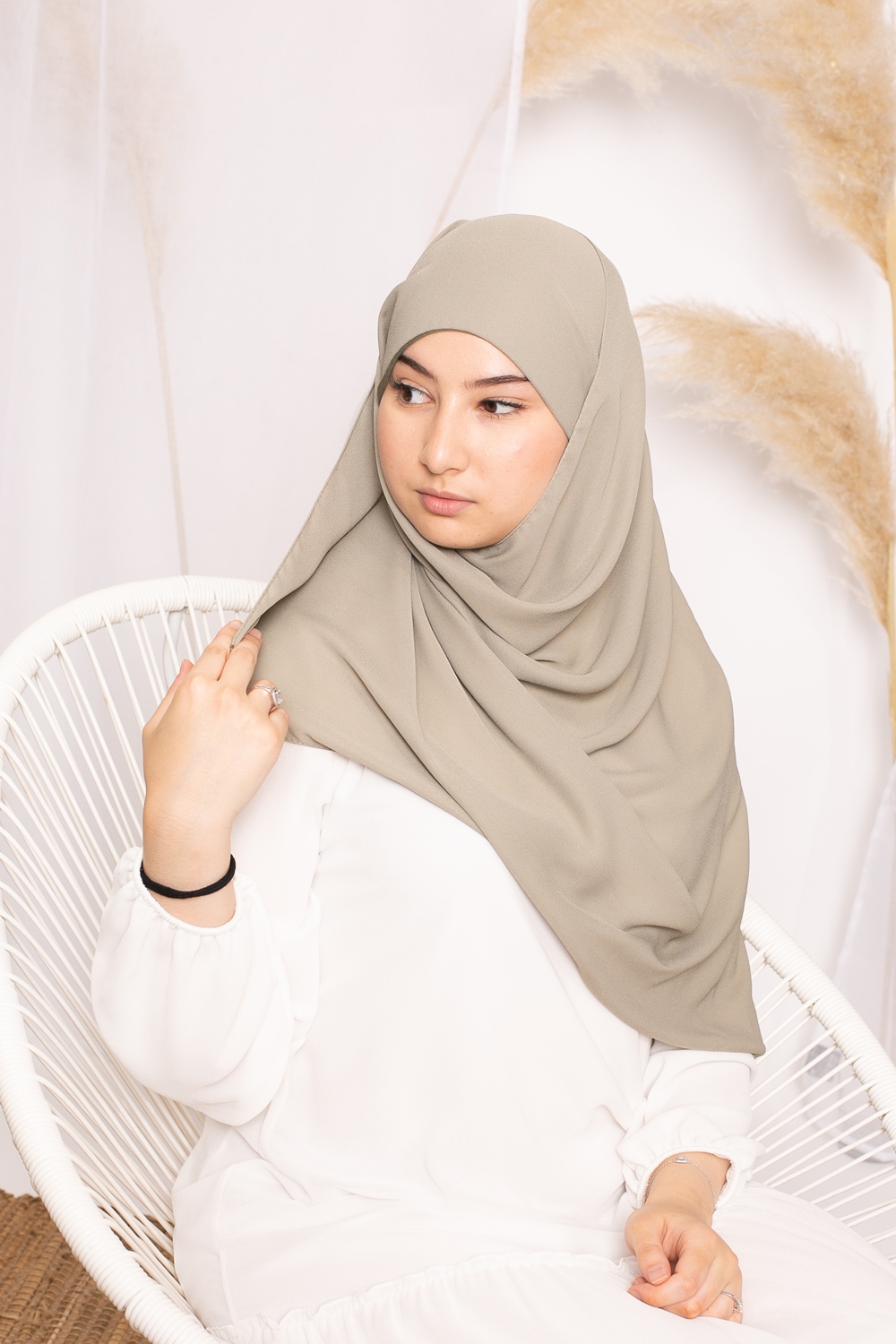 Hijab lux mousseline bonnet intégré vert amande